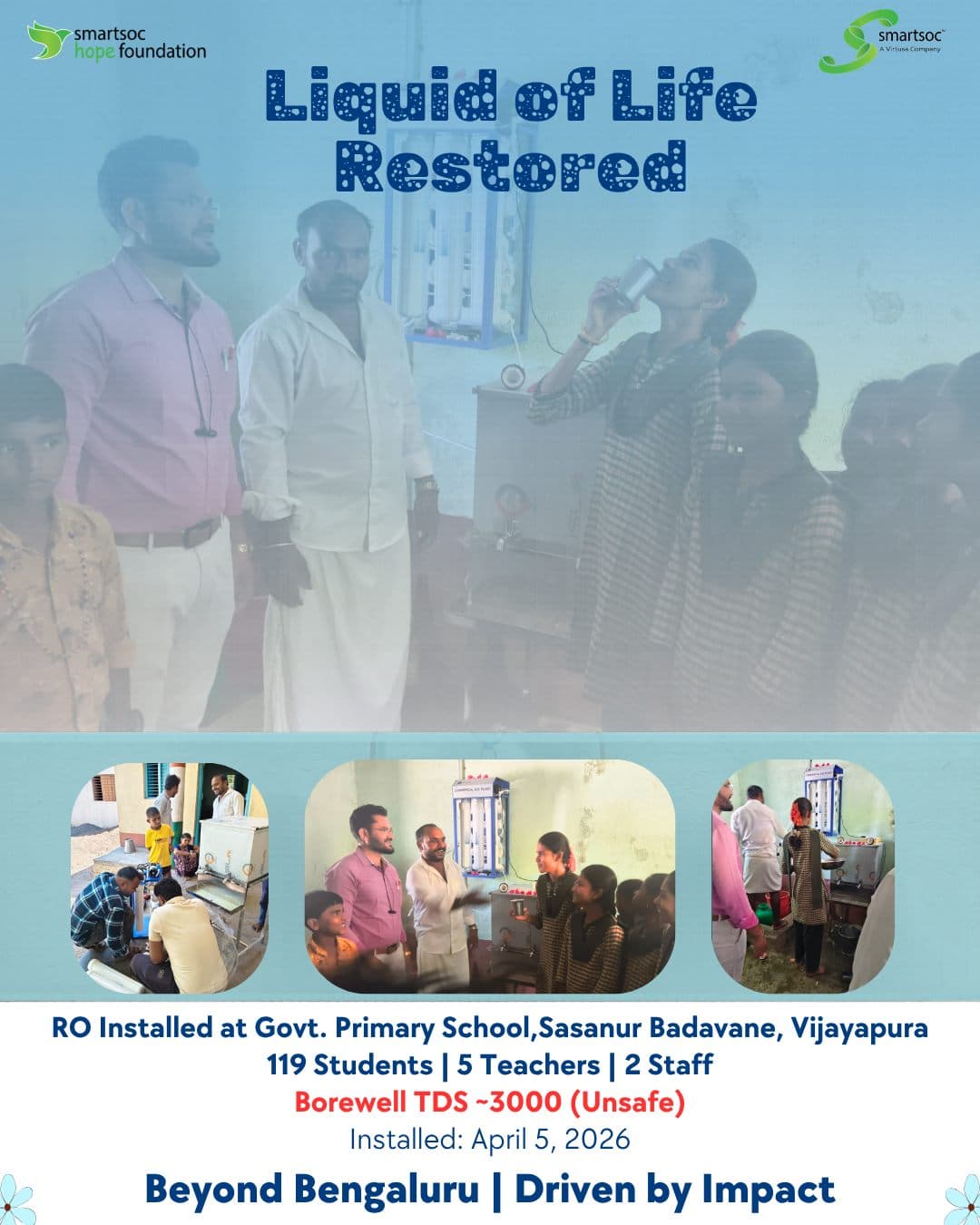 Water RO Purifier at Govt. Primary School, Sasanur Badavane